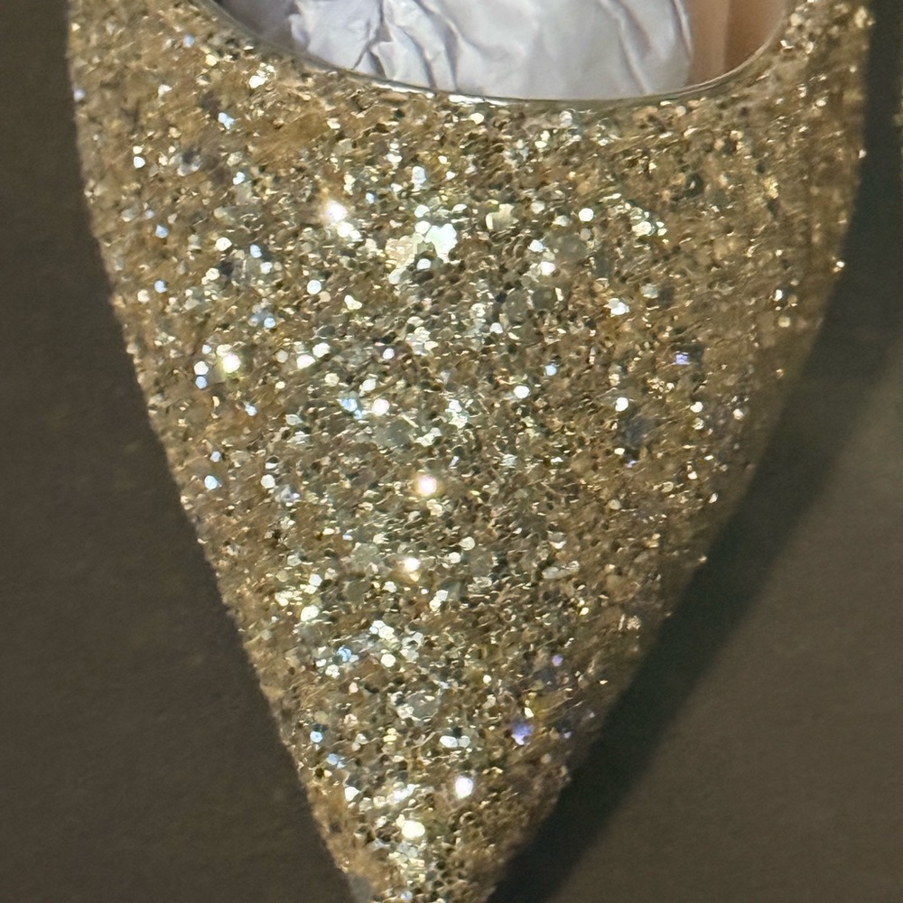Bigtree Gold Glitter Pointed Toe Pumps - Women's Dress Heels - Picture 6 of 8